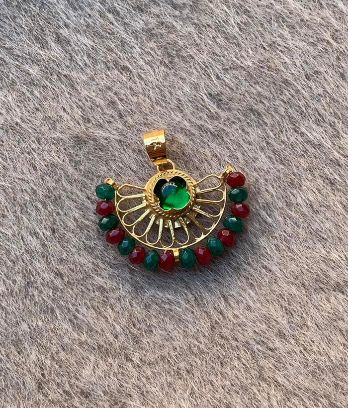 14K Solid Gold Color Beaded Fan Handcrafted Pendant