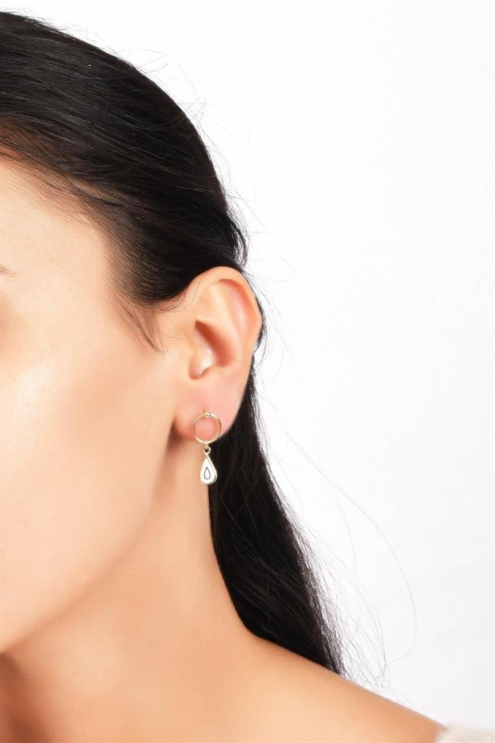  14K Solid Gold Dangle White Drop Earrings