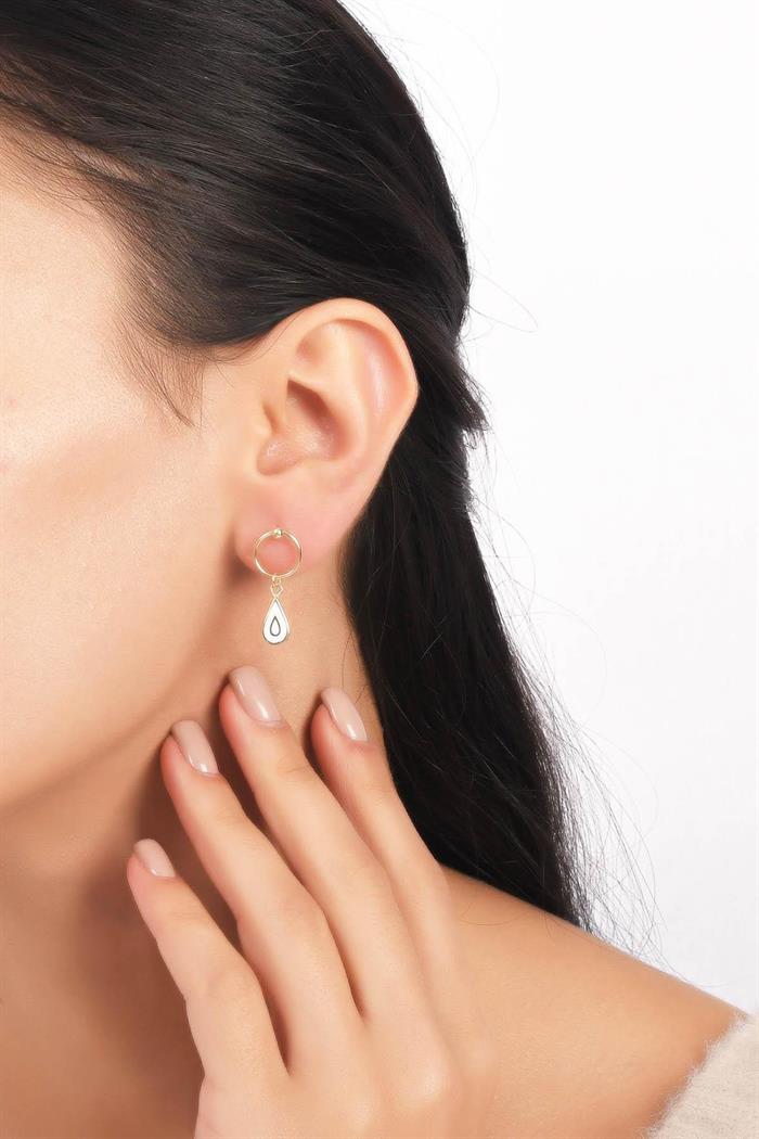  14K Solid Gold Dangle White Drop Earrings