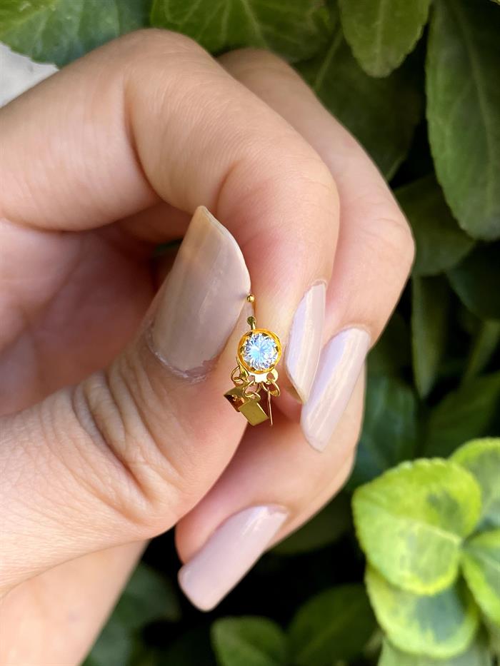14K Solid Gold Dangle Ring Clamping Ring with Stone