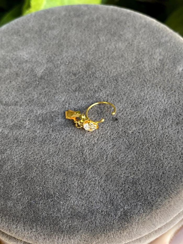14K Solid Gold Dangle Ring Clamping Ring with Stone