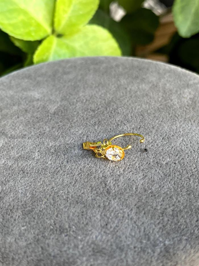 14K Solid Gold Dangle Ring Clamping Ring with Stone
