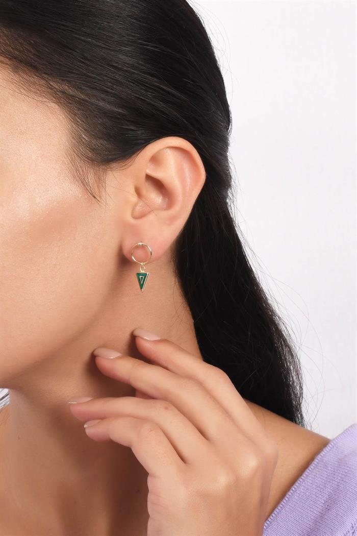  14K Solid Gold Dangle Green Triangle Earrings