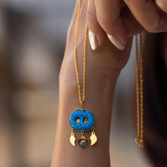 14K Solid Gold Assyrian Eye Necklace Double Eyed Plain