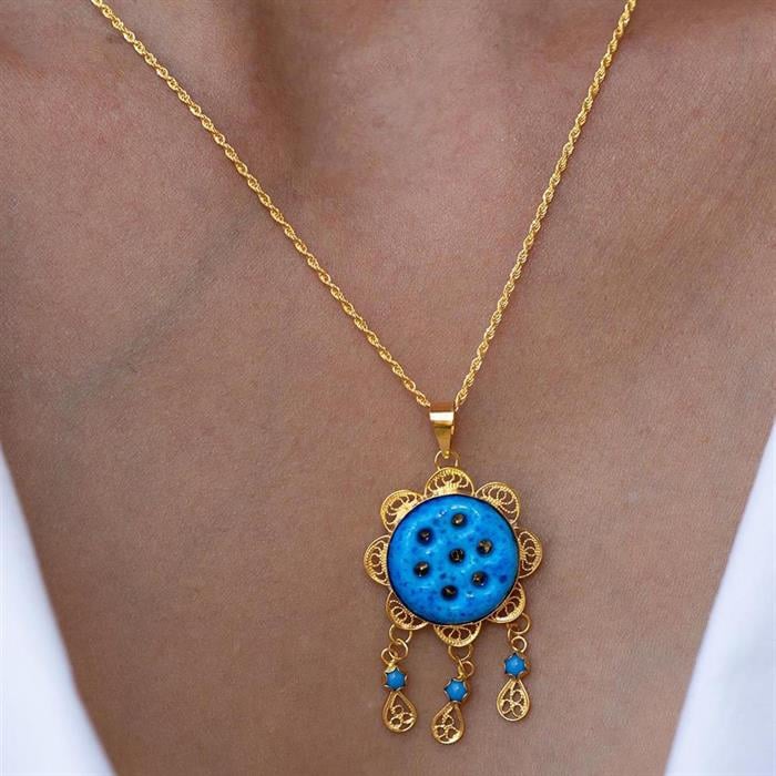 14K Solid Gold Assyrian Eye Necklace with Multi-Eyed Filigree Sequins