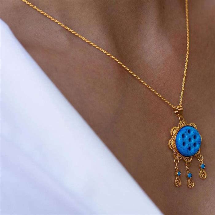 14K Solid Gold Assyrian Eye Necklace with Multi-Eyed Filigree Sequins