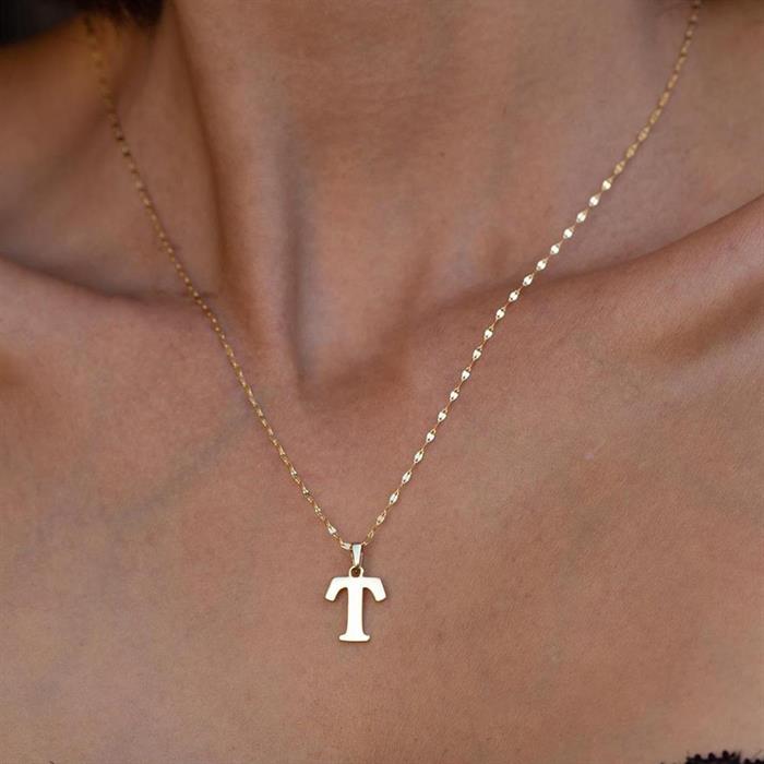 14K Solid Gold Plate T Letter Necklace