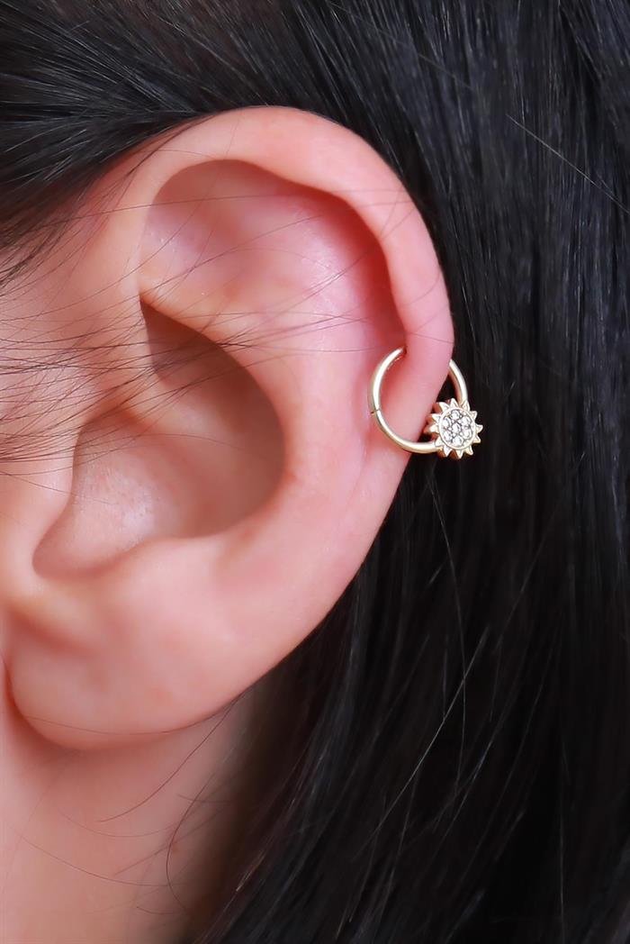 14 Ayar Altın  Taşlı Güneş Halka Piercing