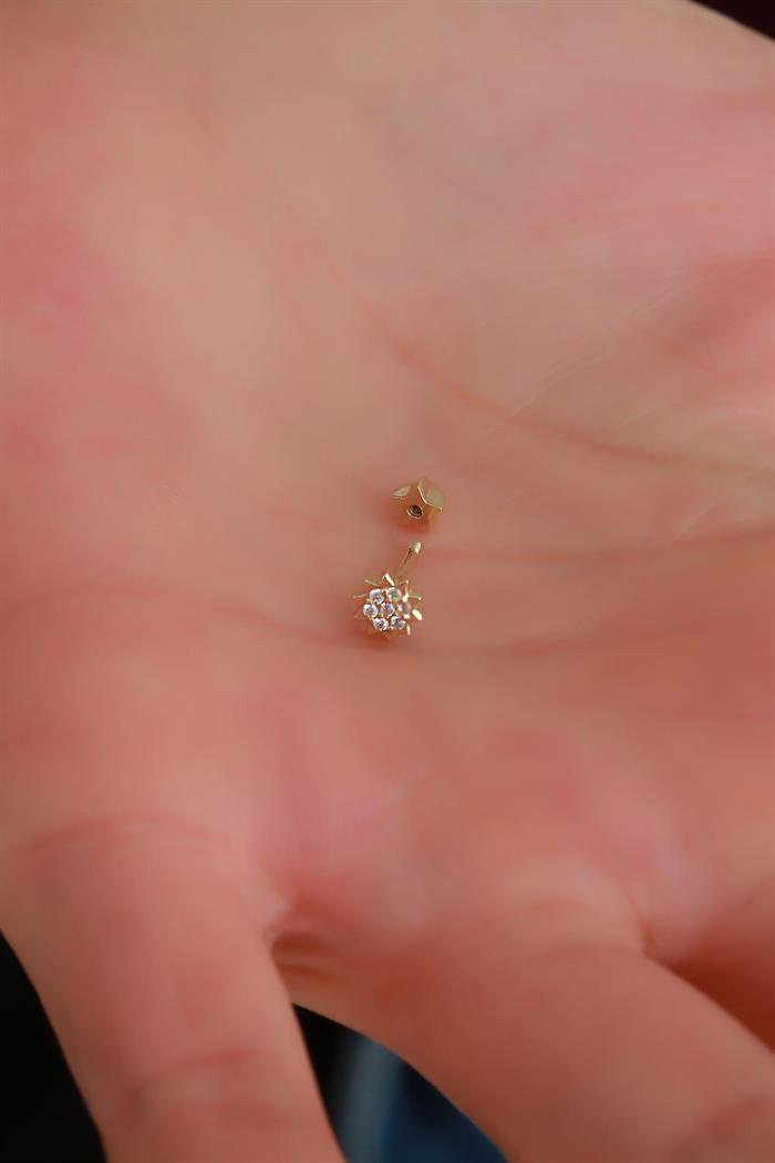 14K Solid Gold Stone Sun Tragus Piercing