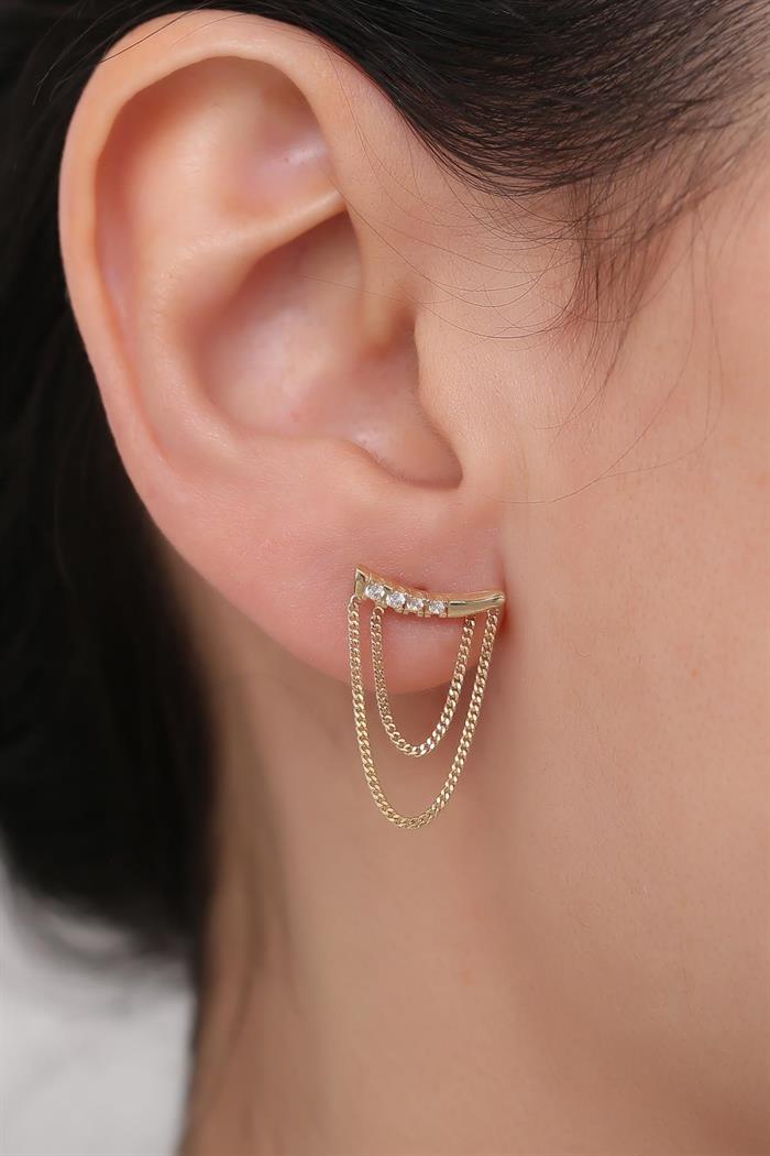  14K Solid Gold Stone Chain Earrings