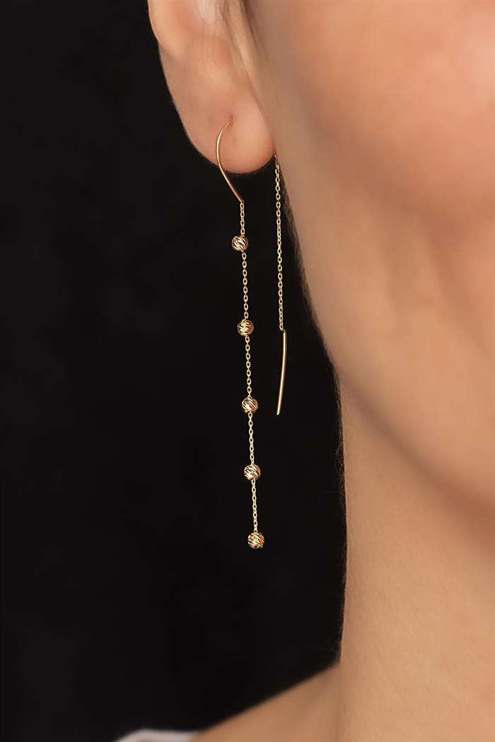 14K Solid Gold Ball Chain Earrings