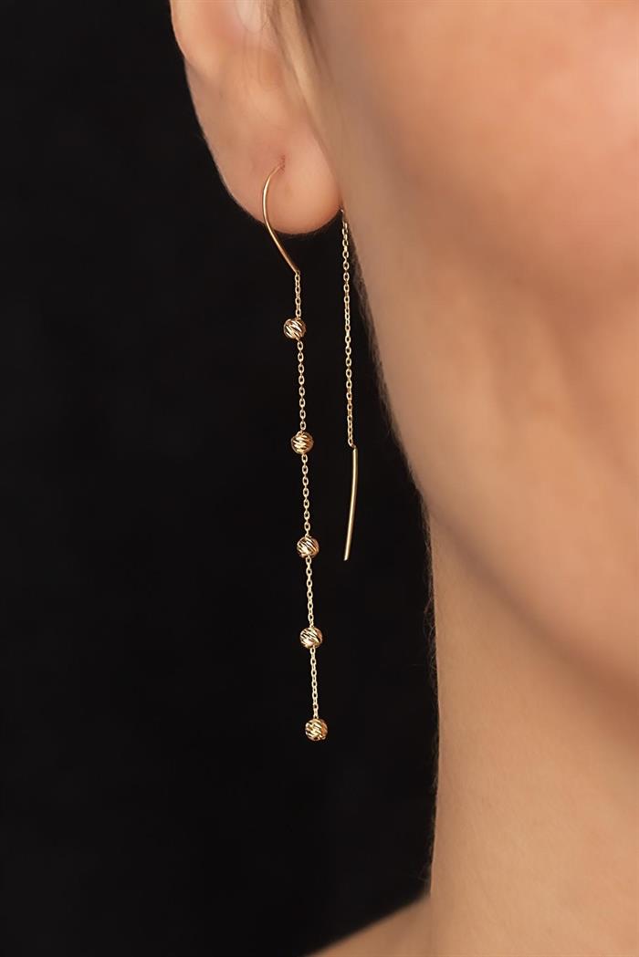 14K Solid Gold Ball Chain Earrings