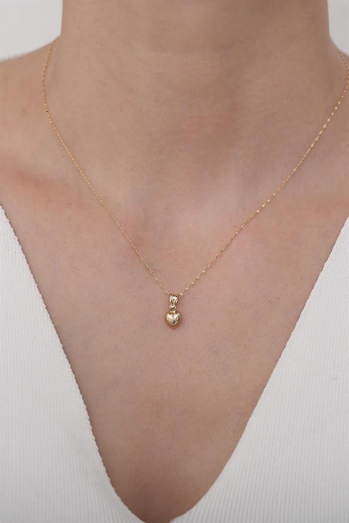 14K Solid Gold Three Dimensional Heart Necklace