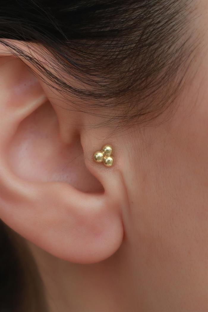 14 Ayar Altın Üç Toplu Tragus Piercing