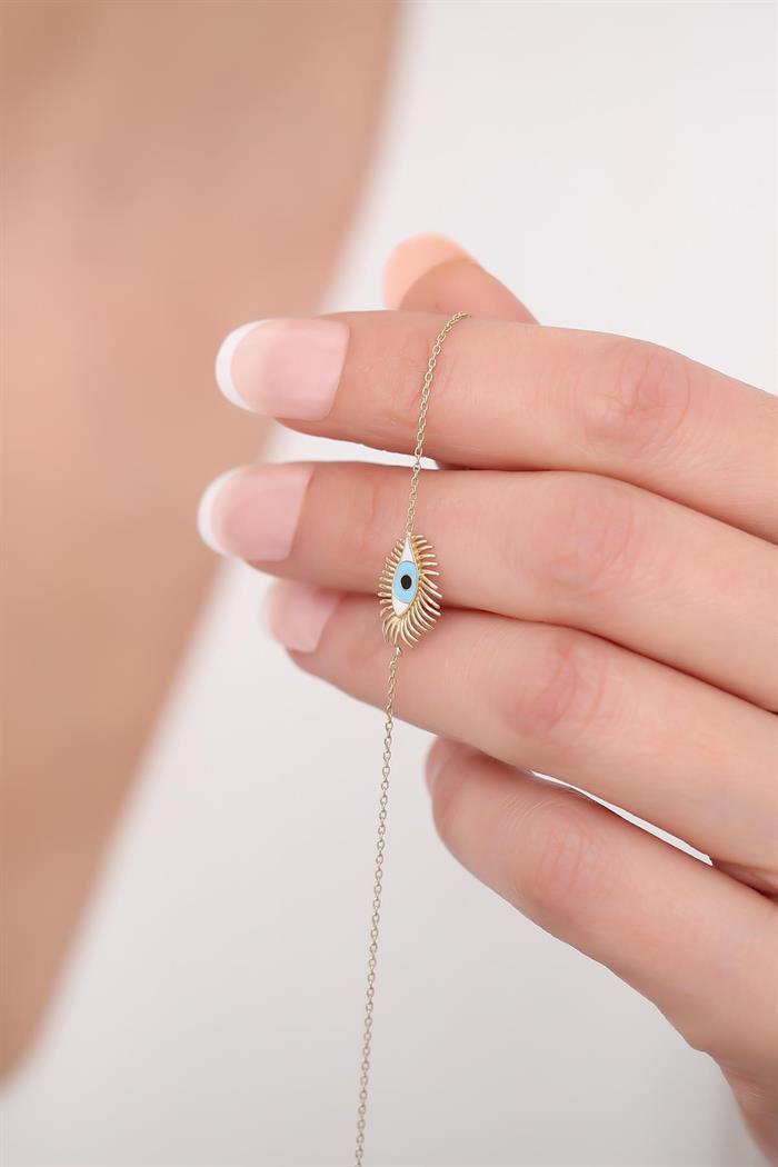  14K Solid Gold Upea Blue Eyelash Eye Bracelet