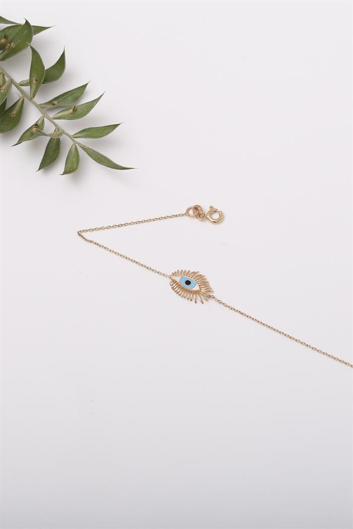  14K Solid Gold Upea Blue Eyelash Eye Bracelet