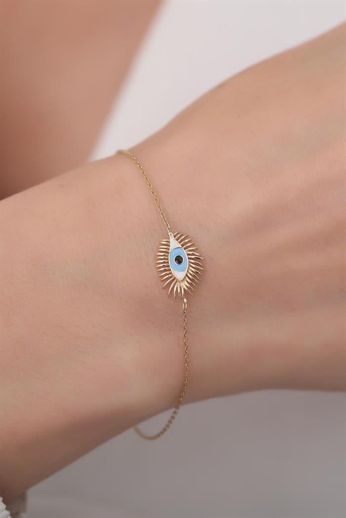  14K Solid Gold Upea Blue Eyelash Eye Bracelet