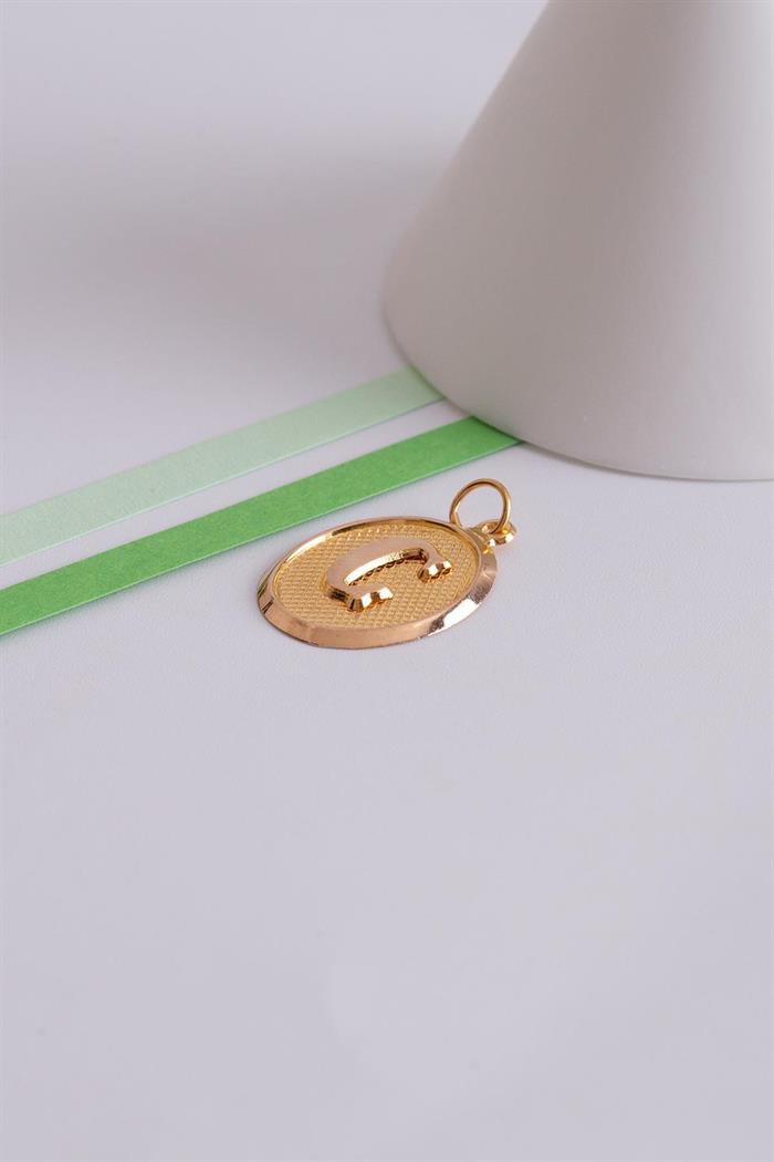 14 Ayar Altın Vintage Oval C Harf Kolye Ucu