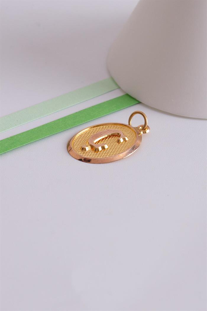 14 Ayar Altın Vintage Oval Ç Harf Kolye Ucu