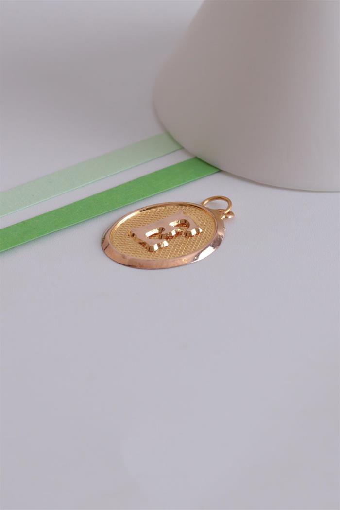 14K Solid Gold Vintage Oval E Letter Pendant