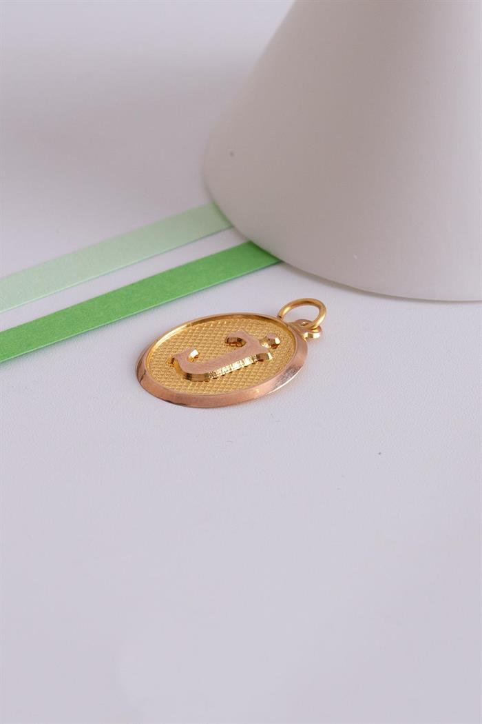 14 Ayar Altın Vintage Oval J Harf Kolye Ucu