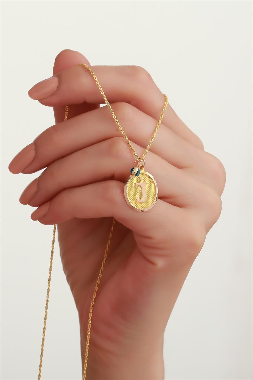 Dark Navy 14K Gold Initial Necklace (J) – VK Jewellery London