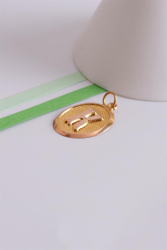 14 Ayar Altın Vintage Oval K Harf Kolye Ucu