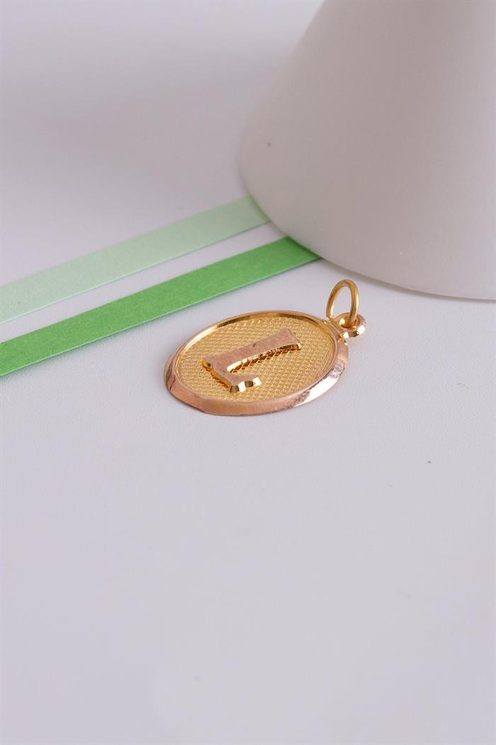 14 Ayar Altın Vintage Oval L Harf Kolye Ucu