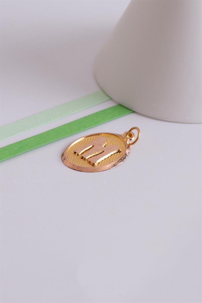 14 Ayar Altın Vintage Oval M Harf Kolye Ucu
