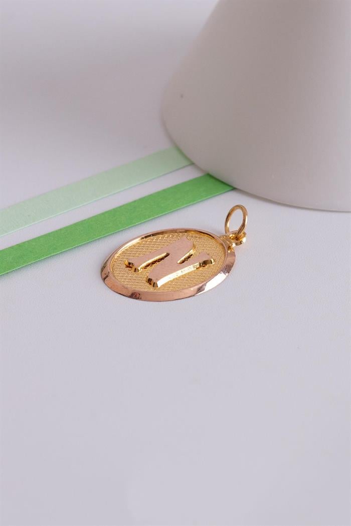 14 Ayar Altın Vintage Oval N Harf Kolye Ucu