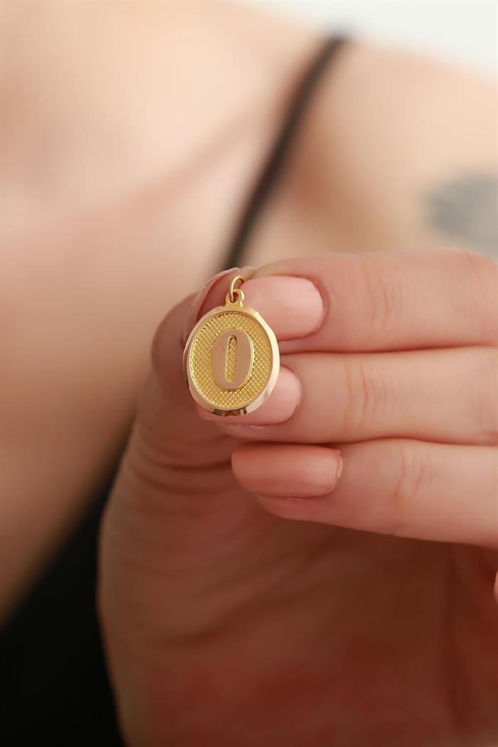 14 Ayar Altın Vintage Oval O Harf Kolye Ucu