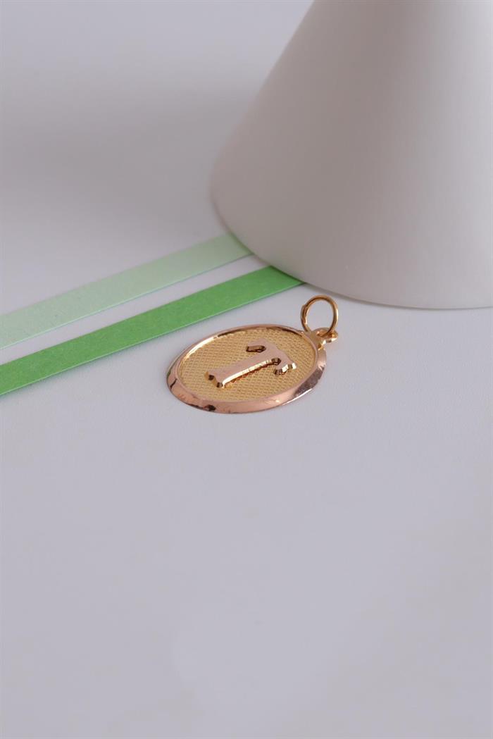 14 Ayar Altın Vintage Oval T Harf Kolye Ucu