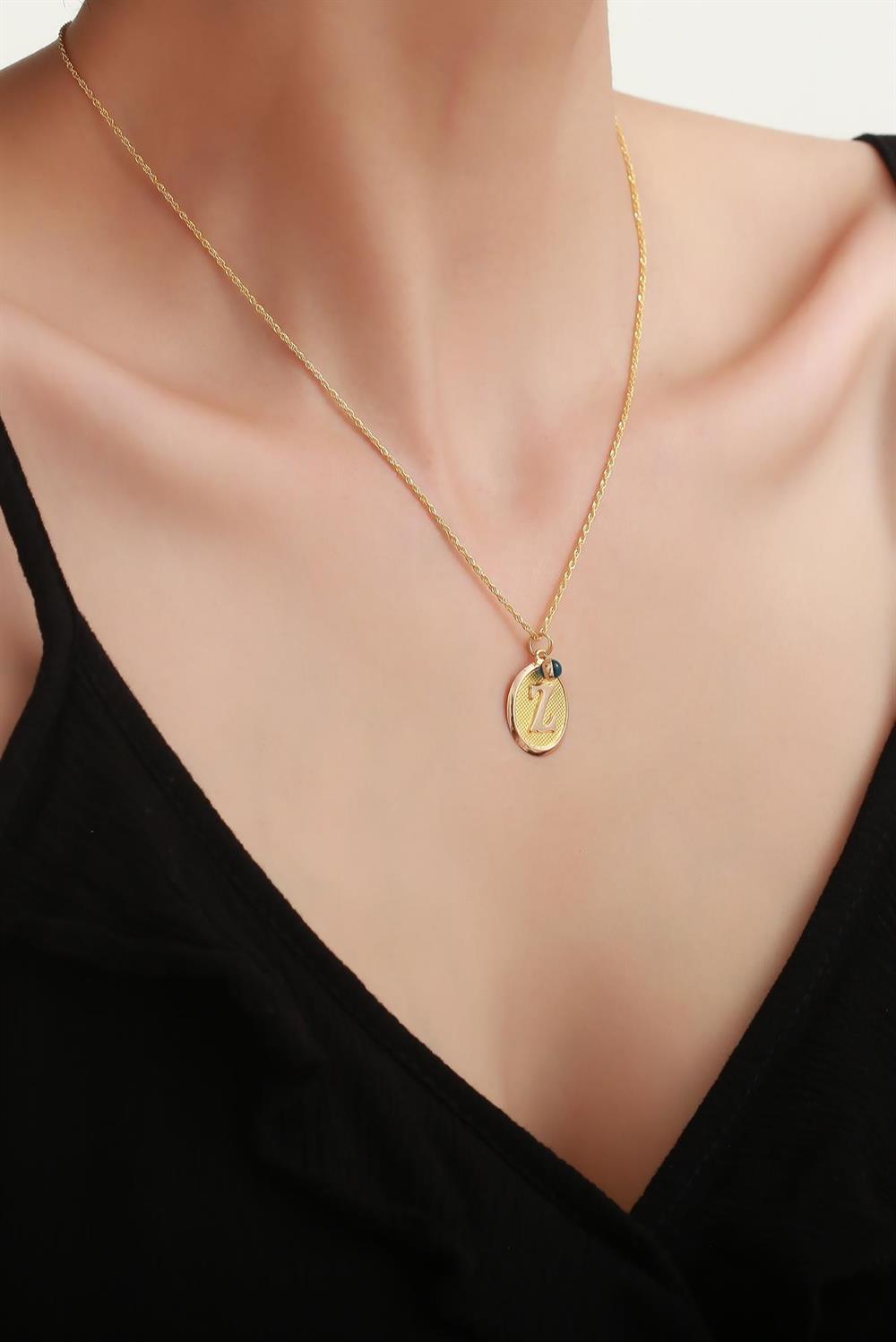 14 Ayar Altın Vintage Oval Z Harf Kolye