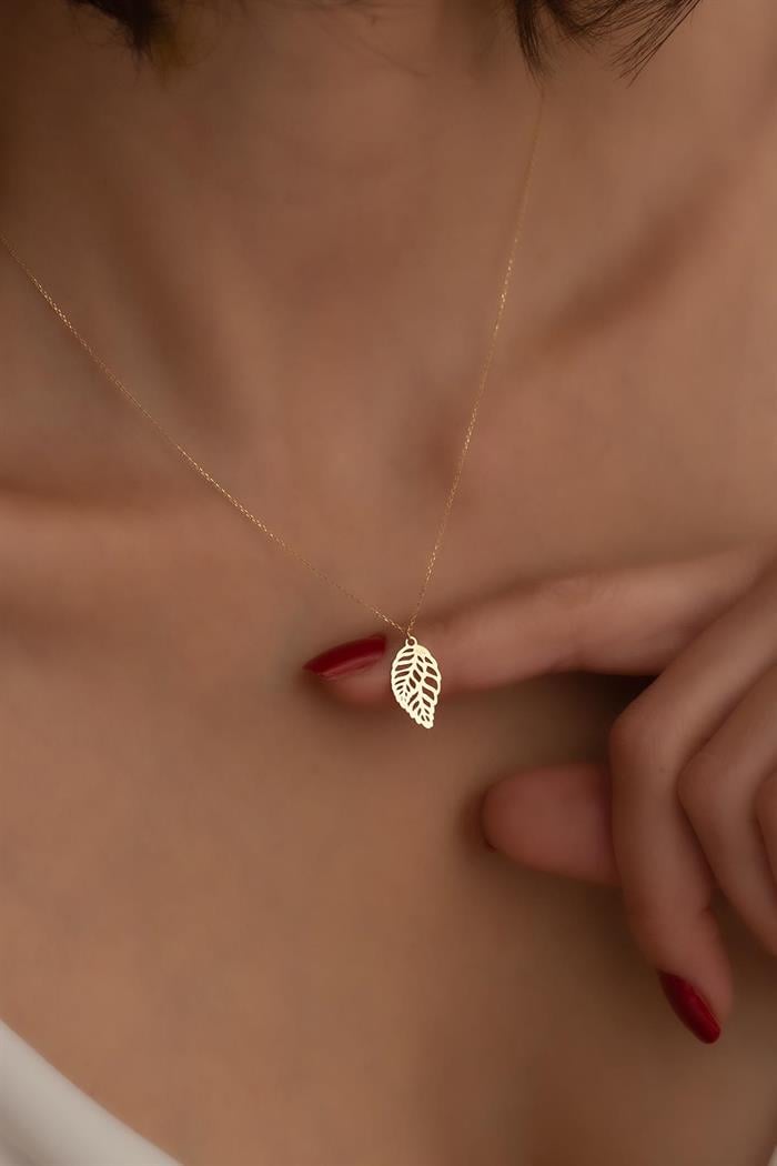 14K Solid Gold Leaf Necklace