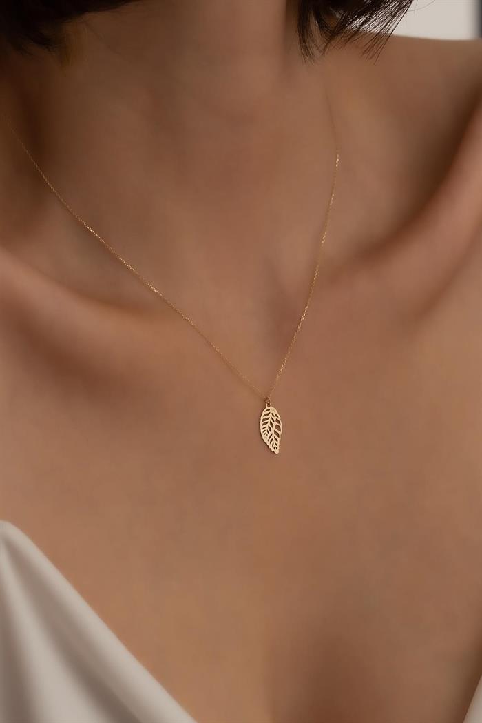 14K Solid Gold Leaf Necklace