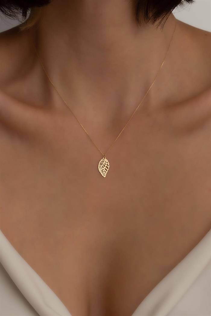 14K Solid Gold Leaf Necklace