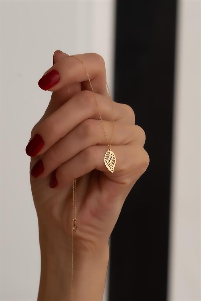 14K Solid Gold Leaf Necklace