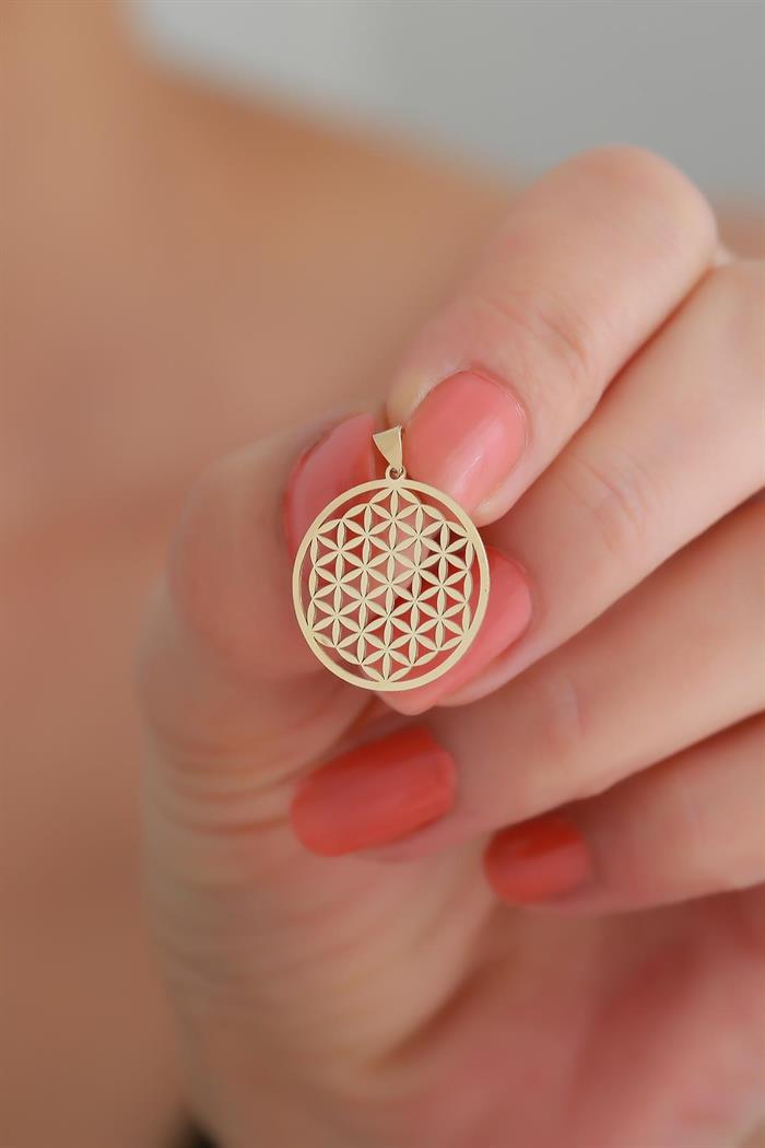 14K Solid Gold Flower of Life Pendant