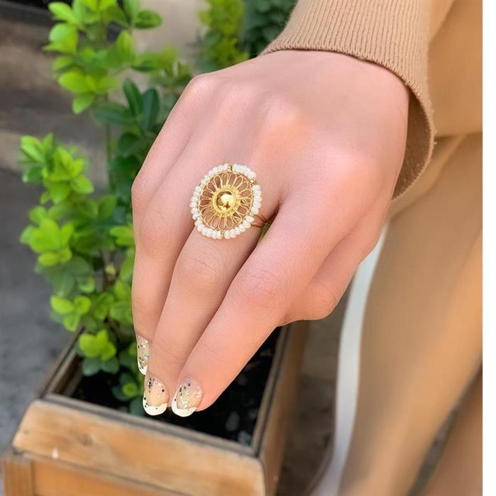 14K Solid Gold Fan Pearl Ring