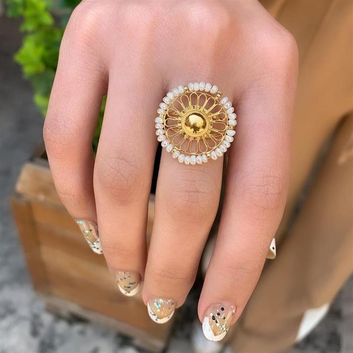 14K Solid Gold Fan Pearl Ring