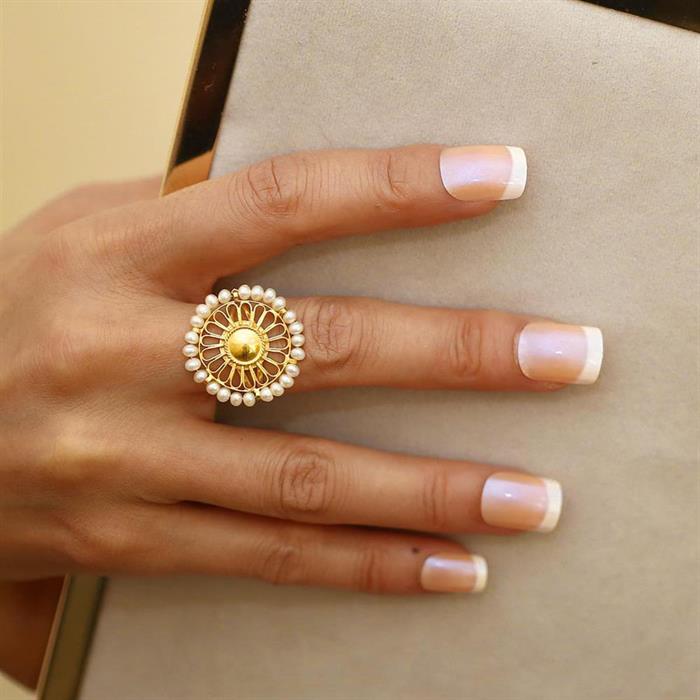 14K Solid Gold Fan Pearl Ring