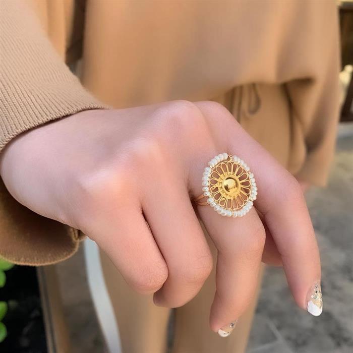 14K Solid Gold Fan Pearl Ring