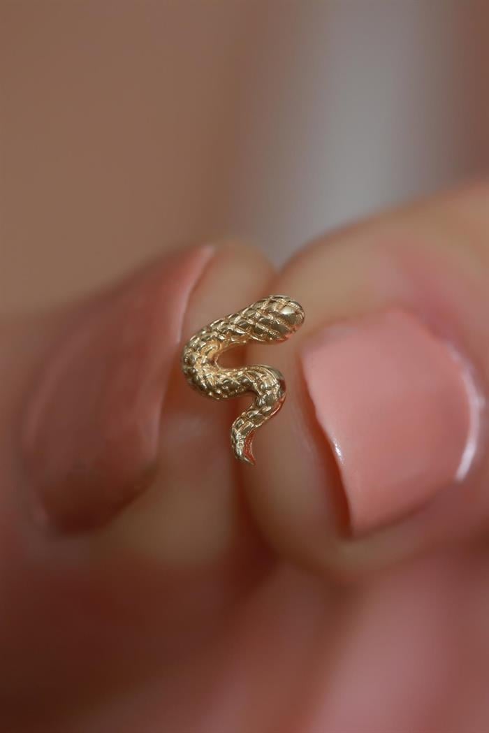 14K Solid Gold Snake Tragus Piercing
