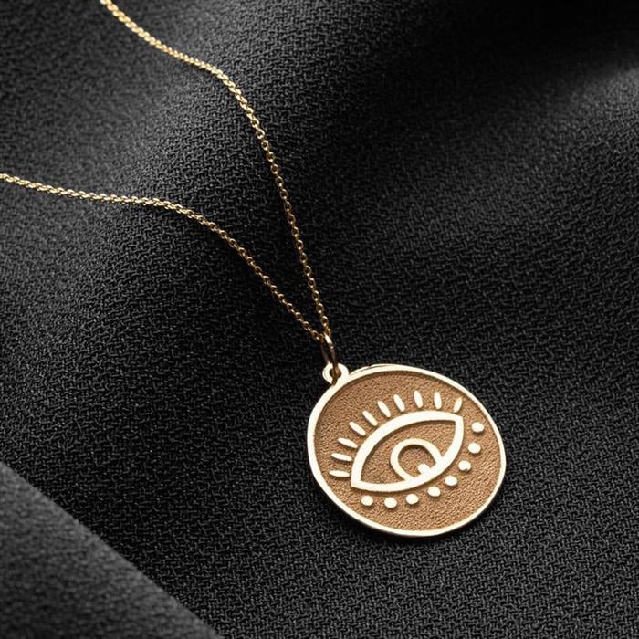  14K Solid Gold Round Eyelash Eye Necklace