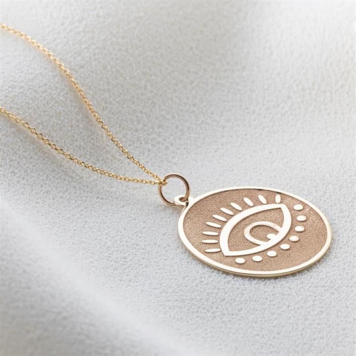  14K Solid Gold Round Eyelash Eye Necklace