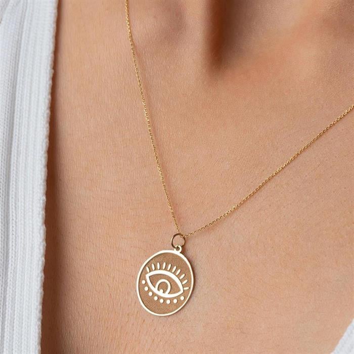  14K Solid Gold Round Eyelash Eye Necklace