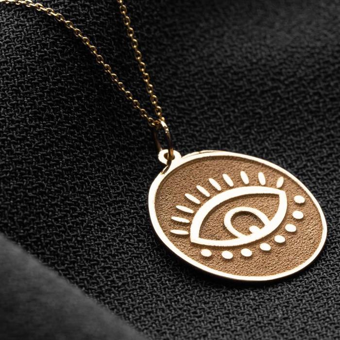  14K Solid Gold Round Eyelash Eye Necklace