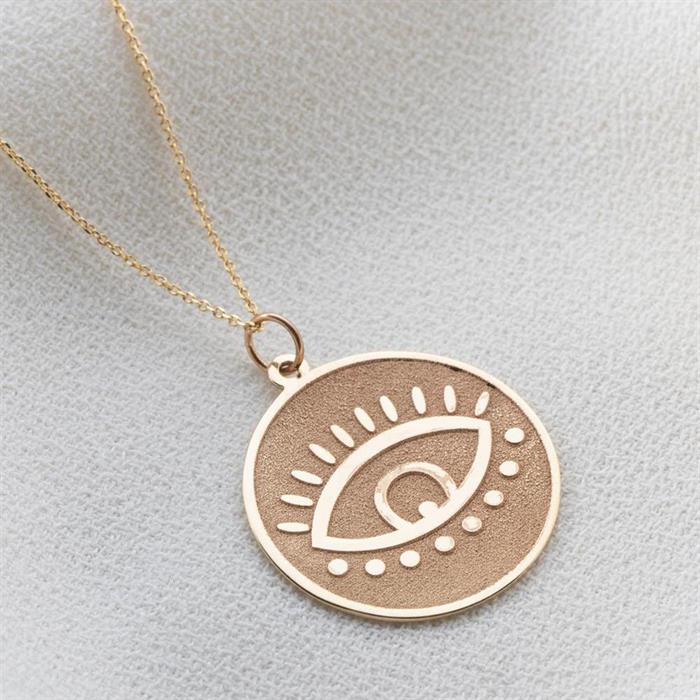  14K Solid Gold Round Eyelash Eye Necklace