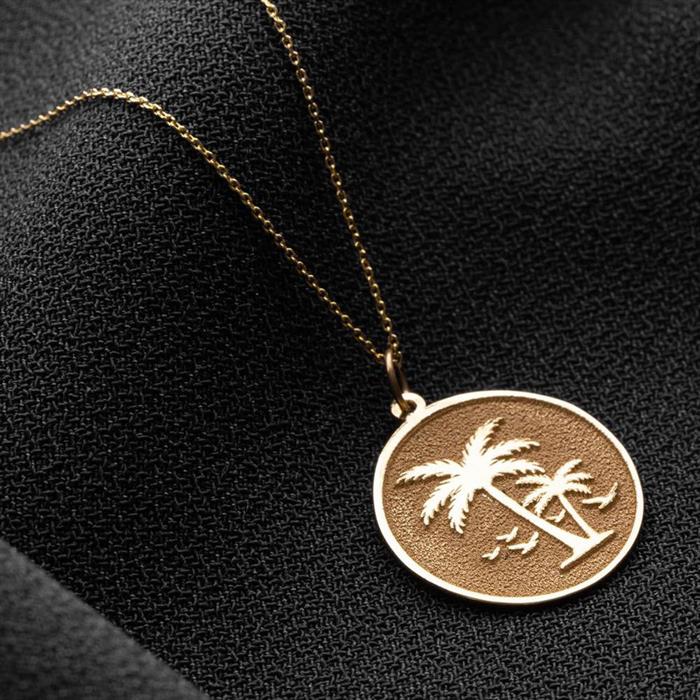  14K Solid Gold Round Palm Necklace