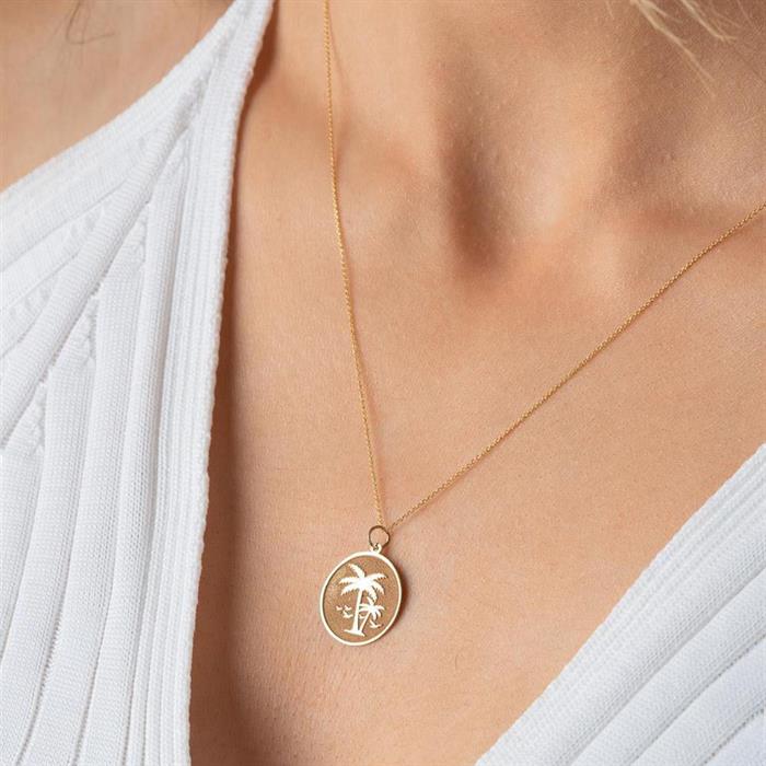  14K Solid Gold Round Palm Necklace